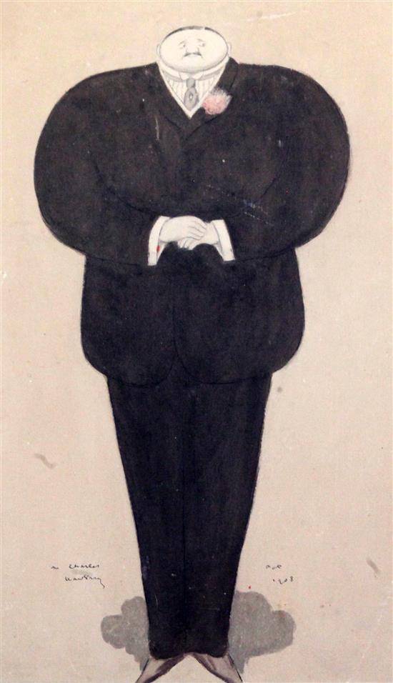Sir Max Beerbohm (1872-1956) Caricature portrait of Sir Charles Hawtrey 13 x 8in.